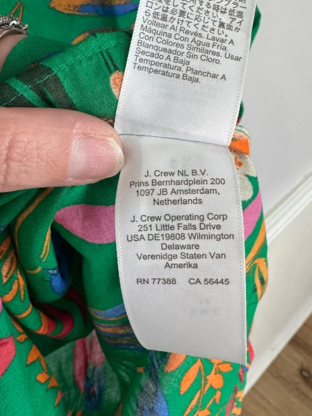 J. Crew Women's 3/4 Sleeve Tie V-Neck Bright Clover Multi Coverup Sz S NWT